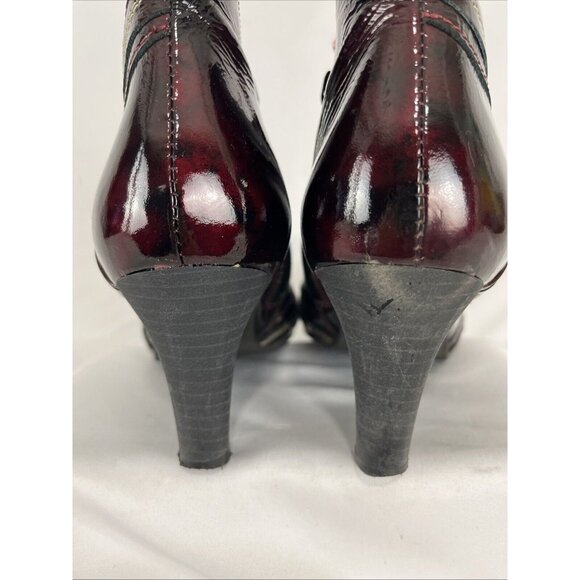 Tour En Ville Patent Leather Burgundy Heeled Booties Womens EU Size 38 - Picture 7 of 10